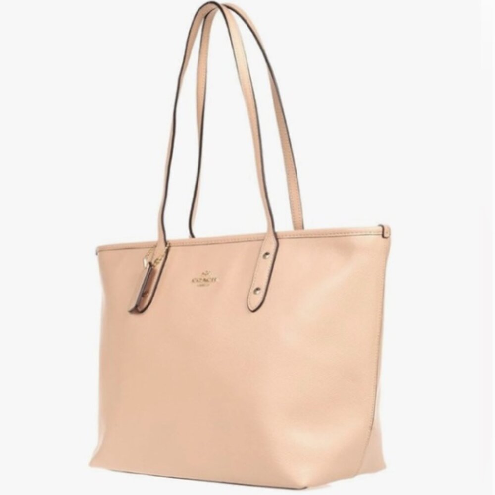 Coach F31254 City Zip Tote Glitter Shimmery Crossgrain Leather Handbag Beechwood - Picture 10 of 14